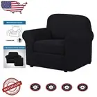 Machine Washable Stretch Chair Covers - Elegant Black Checkered Sofa Protectors