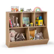Giantex 5-Cube Kids Toy Organiser Wooden Bookcase Display Shelf Storage Cabinet, Natural