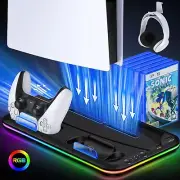 For PS5 Controller Charger Station Dock+PS5 Vertical Cooling Fan Stand RGB Light