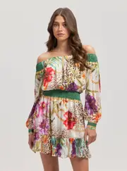 GUESS Women's Green Jungle Print Charlotte Mini Dress Size: Medium, Polyamide