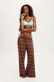 [Body] Body - Lightweight Wide Leg Beach Pant - Coconut shell stripe M COCONUT SHELL STRIPE