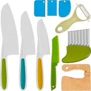 10pcs Toddler Kids Safe Knives Set,Kids Knife Set for Real Cooking, Montessori Kitchen Tools for Toddlers,Serrated Edges Cooking Knife Sandwich Cutter Kids Cutting Board Peeler Mold kit