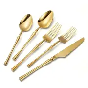 Lemeya 20 Piece Glossy Gold Silverware Set18/10 Stainless Steel Flatware Set ...