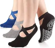 [HUISEN] Yoga Socks with Grips for Women Barre Non Skid Socks Pilates Socks 2 Pairs