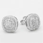 Men's Sterling Silver 925 Cubic zirconia 11mm Square*Studs Earring Unisex*Box