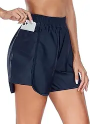 [Ocean Blues] Women's High Waisted Board Shorts UPF 50+ Swimming Shorts Quick-Drying Swimming Shorts with Inner Lining