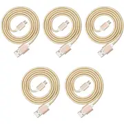 5 Pack 2m Long Data Transfer Charger Charging Micro USB Cable Cord for Android Phone Device Tablet Bulk Braided Gold Nylon