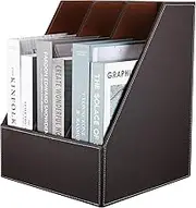 KINGFOM 2/3/4-Slot Wood Pu Leather Desk File Document Holder Tray Box Cubbyhole Pigeonhole Organizer Rack (3-Slot Brown)