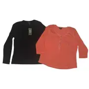 Lot of 2 VTG Ralph Lauren Tops, Sz XL, Black Sparkle Coral Orange 3/4 Sleeve