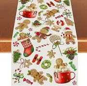 Linen Christmas Table Runner Christmas Gingerbread Table Mats Winter New Year Xmas Decor Gingerbread Christmas Decorations and Supplies for Home Table-13×72’’
