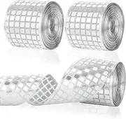 3 Rolls Disco Silver Ribbon, Silver Sparkly Metallic Square Ribbon Christmas Glitter Wired Ribbon Disco Christmas Decor Sequins Ribbon for DIY Wrapping Gift Wedding Decor（Total 30 Yard）