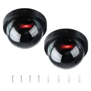 2 Pcs Fake Security Camera Dummy Dome Cameras with Red Light & Screw, Black