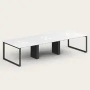 Recess 6 Seat Desk | Office Desk | Office Workstation, White/Black / No Power / Boxed