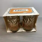 Vintage LIBBEY Set of 4 Bolero Wheat Design Juice Drink Barware Glasses 6oz NOS