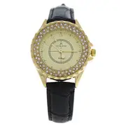 Kim & Jade 2033L-GBLG Gold/Black Leather Strap Watch by Kim & Jade for Women - 1 Pc Watch