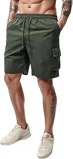 [Generic] Mens Cargo Shorts with Multi Pockets Elastic Waist Plus Size Straight Leg Comfort Drawstring Pants for Work Outdoor, A-army Green, Small