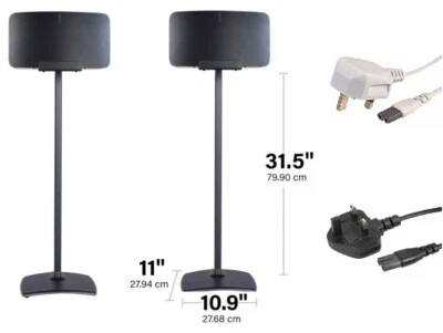 PAIR Sanus Speaker Stand For Sonos five & Play 5 BLACK + Cable lead WSS52 TWO