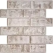 Commomy Peel and Stick Tiles, Faux Brick Stone 3D Wall Panels, Self-Adhesive Wall Tiles Backsplash Home Decoration for Interior Wall(30x30cm, 10 Sheets)