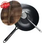 Carbon Steel Wok for Electric, Induction, Gas Stoves, Lid, Spatula Included