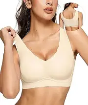 [OEAK] Seamless Bra Women's without Underwire V-Neck Push Up Bustier Non-Wired Padded Buttrig Smooth Bralette Seamless Bra T-Shirt Bra Soft Sleep Bra