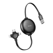 3 in 1 USB Retractable Cable for Iphone Android Type-c Expansion Data Line - Black