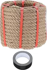 sourcing map Jute Rope 0.8 Inch x 59ft, Heavy Natural Thick Twisted Rope with Black Tape for Crafts Railing Docks Tug of War Swing Nautical Landscaping
