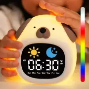 Kids Alarm Clock Sleep Trainer Clock Kids Room Cute Toddler Puppy Shape Night Light Clock Touch Night Light with 6 Types
