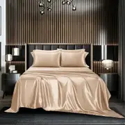 4 Piece Satin Bedding Sheet Pillowcase Sets Luxury Rich Silk Silky Super Soft Solid Color Reversible Stain-Resistant Wrinkle Free (Khaki)