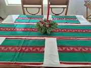 7 Pc set Christmas Placemats Table Runner Red Green Woven