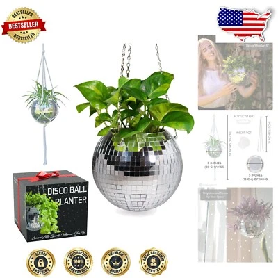 Stylish Disco Ball Hanging Planter: 8 Inch Silver, Self-Watering & Perfect Gift