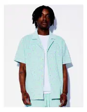 [Kenji] Monsters Inc Print Terry Towelling Short Sleeve Shirt in Teal
