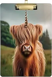 [GAIREG] Cute Highland Cattle with Horn Clipboards, Acrylic Clipboards for Teacher, A4 Letter Size 12.5 x 9 Inches Gold Clip
