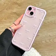 EYZUTAK Case for iPhone 13, Clear Cute Ribbon Bowknot Pattern Aesthetic Transparent Phone Case Raised Camera Protection Stylish Slim Soft Durable TPU Protective Cover for Women Girls - Pink