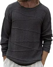 [Gsywaipei] Mens Crewneck Basic Knit Sweater Slim Fit Lightweight Knits Pullover Solid Color Long Sleeve Male Knitted Sweaters
