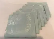 New Unused Aqua Blue Damask Table Cotton Napkins Made In Occupied Japan Set of 8