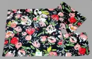 3 Pc C HOME Plush Pink Green Floral Navy Velour Bath & Hand Towel Washcloth NEW