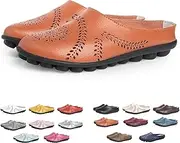 [ROCOTT] Women Casual Mules Hollow Summer Slippers, Lightweight Comfy Leather Backless Flat Mules Sandals Slip On Loafer Shoes (Color : Orange, Size : 41)