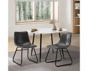 Oikiture 2x Dining Chairs Kitchen Table Chair Lounge Retro Padded Seat PU Grey