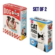 Set Of 2 Retro Embossed Storage Tin Metal Box CAT & DOG FOOD 4Ltr Nostalgic Art
