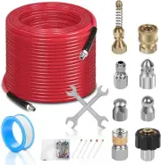 50FT Sewer Jetter Kit for Pressure Washer, 1/4''NPT Drain Cleaner 50ft, Red