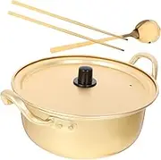 AUTSUPPL 1 Set Korean Ramen Cooking Pot Non Stick Aluminum Hot Pot with Double Handles Spoon for Instant Noodles Grill Stove Easy to Clean Cookware