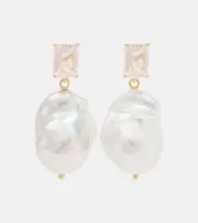 Mateo 14kt gold drop earrings with rose quartz and Baroque pearls