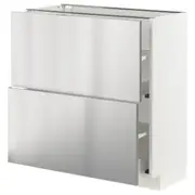 METOD / MAXIMERA base cabinet with 2 drawers, white/Vårsta stainless steel, 80x37x80 cm