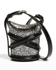 Alexander McQueen The Curve Mini Crystal Crossbody Bucket Bag Silver $1990