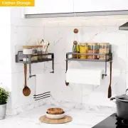 Paper Towel Holder Shelf 2-in-1 Wall Mounted Black Roll Rack Basket for Kitchen