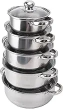 Stainless Steel Cookware Set 5 Piece, Pots and Pans Kitchen Cooking Set, Saucepan with Glass Lid, Stockpot Soup Pot with 2 Ear Handle for Cooking Dishwasher
