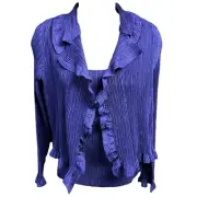 Caeliann 2PC Cardigan Tank Sleeveless Top Purple NEW Collar Crinkled Open Front