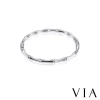 在飛比找momo購物網優惠-【VIA】白鋼手環 單鑽手環/經典時尚光面竹節單鑽造型白鋼手