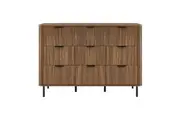 Design Square Galene Dresser Lowboy Chest Of 3x3 Drawers Storage Cabinet Slat Walnut