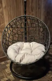 Dark Brown Rattan Cat Hanging Swinging Bed Hammock Stand & Cushion